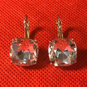 Clear Crystal Gold Tone Leverback Pierced Earrings